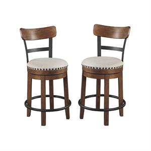 Home Square 2 Piece Swivel Upholstered Polyester Counter Stool Set in Brown