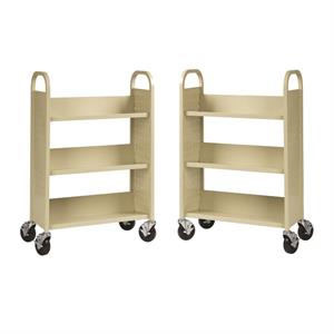 home square 2 piece single-sided metal mobile book cart set in putty/beige