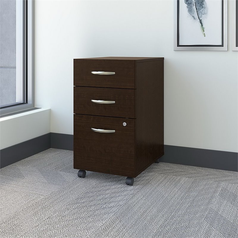 Home Square 3 Drawer Mobile Wood Filing Cabinet Set in Mocha Cherry (Set of 2)
