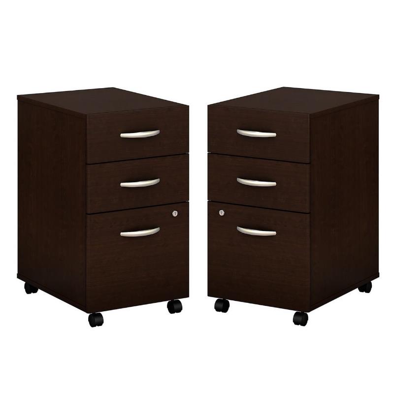 Home Square 3 Drawer Mobile Wood Filing Cabinet Set in Mocha Cherry (Set of 2)