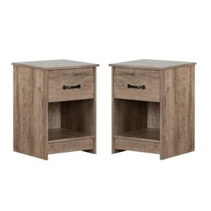 home square tassio 1 drawer wood nightstand set in weathered oak (set of 2)