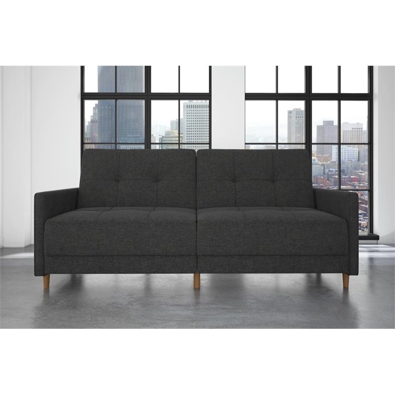 Home Square 2 Piece Coil Linen Convertible Sleeper Sofa Set in Gray