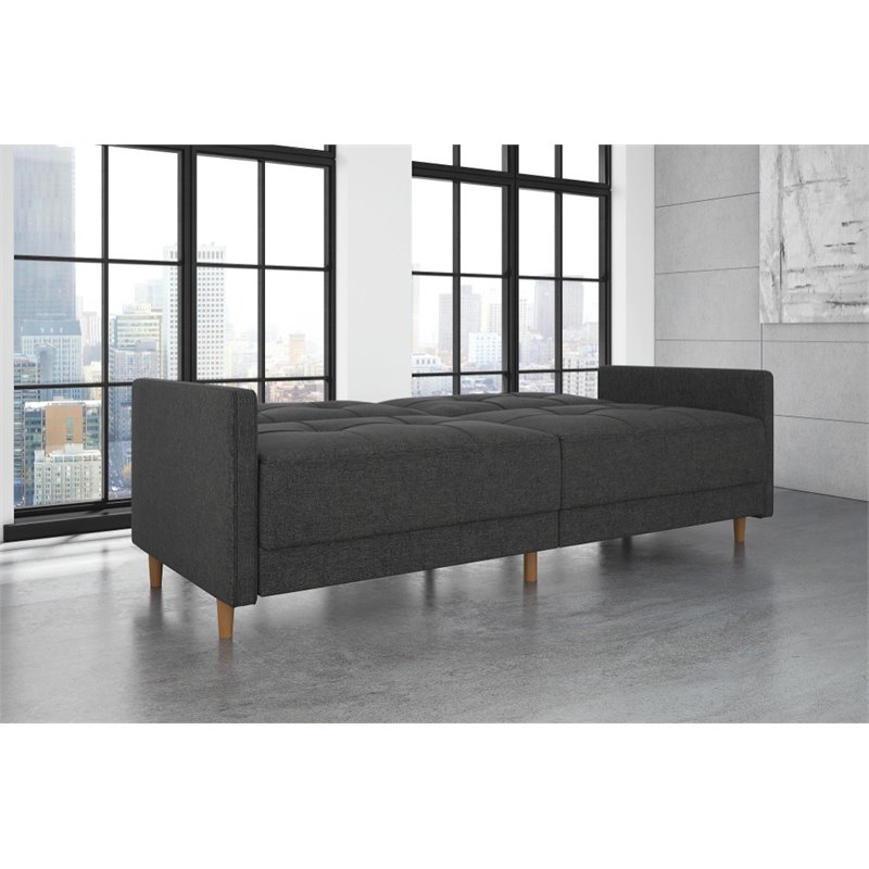 Home Square 2 Piece Coil Linen Convertible Sleeper Sofa Set in Gray