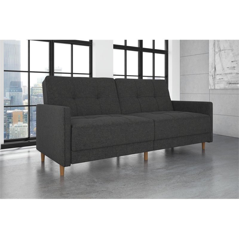 Home Square 2 Piece Coil Linen Convertible Sleeper Sofa Set in Gray