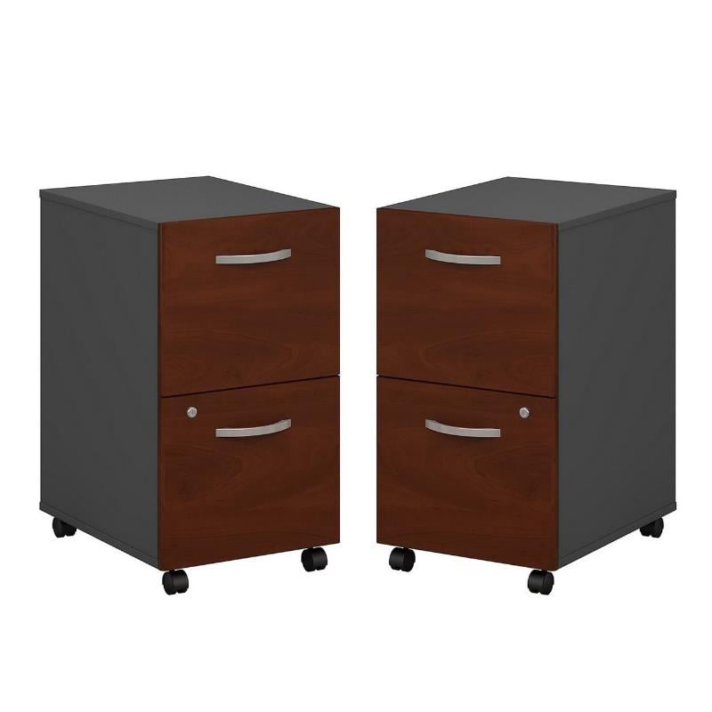 Home Square 2 Drawer Mobile Wood Filing Cabinet Set in Hansen Cherry (Set of 2)