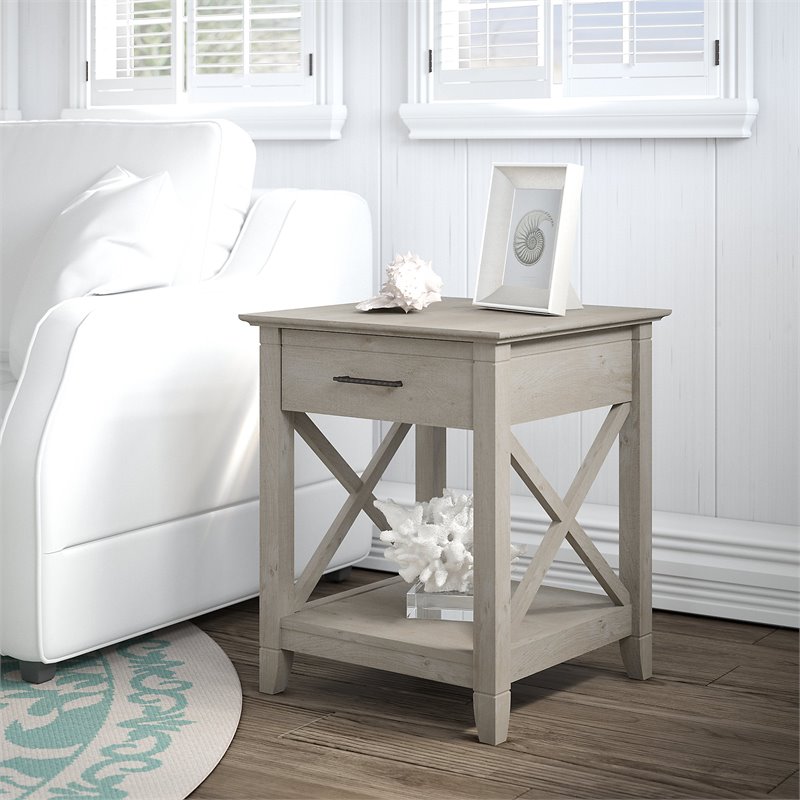 Home Square 2 Piece Wood End Table Set with Storage in Washed Gray