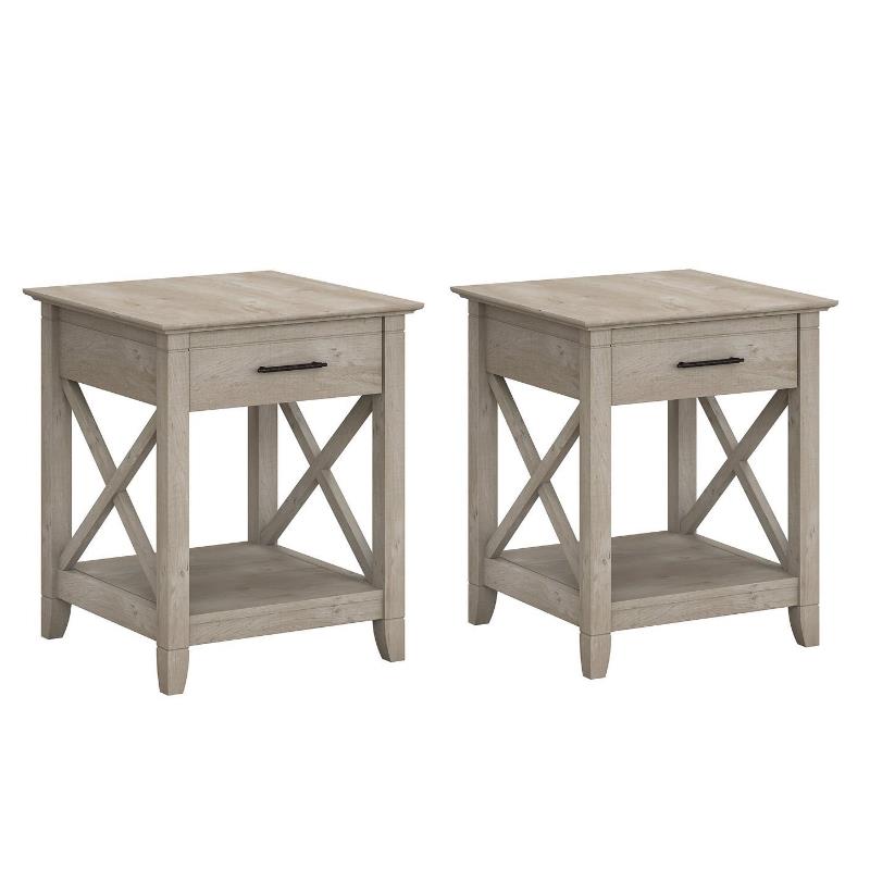 Home Square 2 Piece Wood End Table Set with Storage in Washed Gray