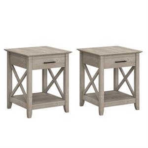 Home Square 2 Piece Wood End Table Set with Storage in Washed Gray