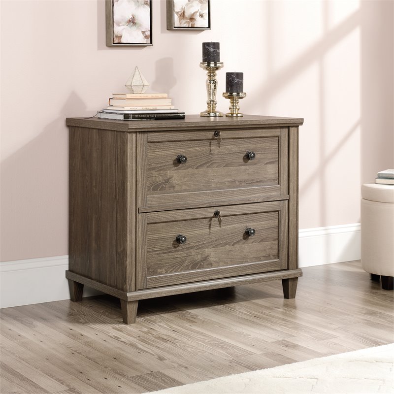 Home Square 2 Piece Contemporary Wood Lateral Filing Cabinet Set in Emery Oak