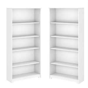 Home Square 2 Piece Traditional Cabot 5-shelf Wood Bookcase Set in White