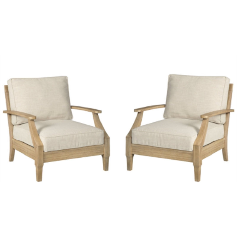 Home Square 2 Piece Wood Patio Arm Chair Set with Fabric Cushion in Beige
