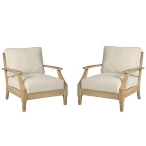 Home Square 2 Piece Wood Patio Arm Chair Set with Fabric Cushion in Beige