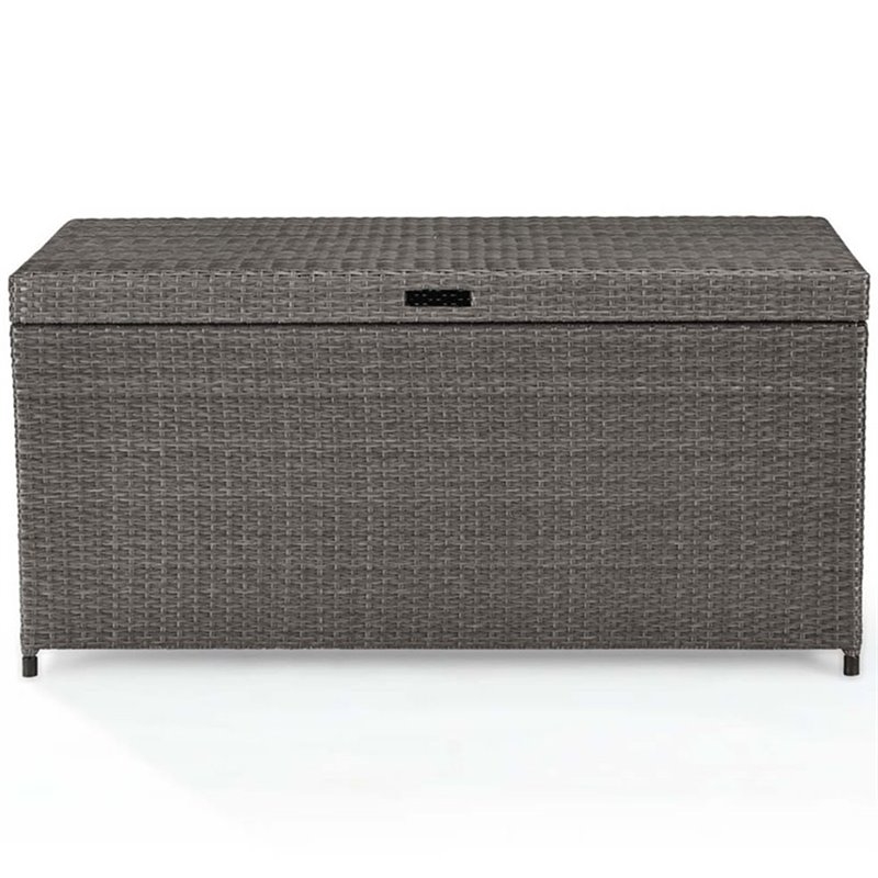 Home Square 2 Piece Wicker Patio Deck Box Set in Weathered Gray