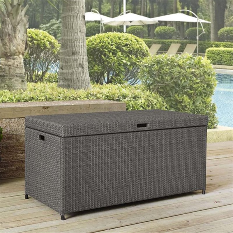 Home Square 2 Piece Wicker Patio Deck Box Set in Weathered Gray