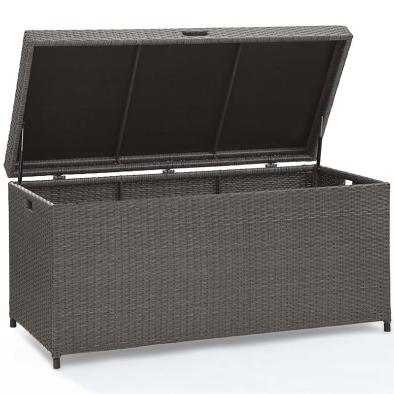 Home Square 2 Piece Wicker Patio Deck Box Set in Weathered Gray