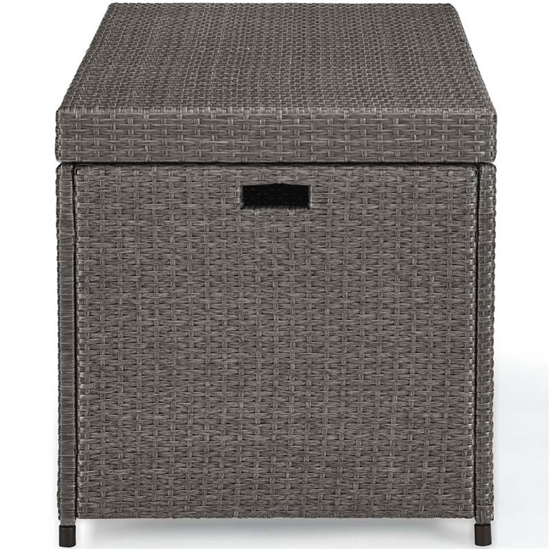 Home Square 2 Piece Wicker Patio Deck Box Set in Weathered Gray