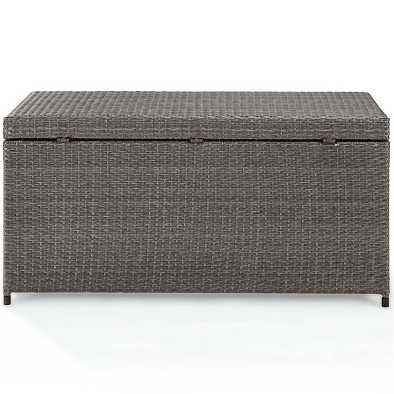 Home Square 2 Piece Wicker Patio Deck Box Set in Weathered Gray