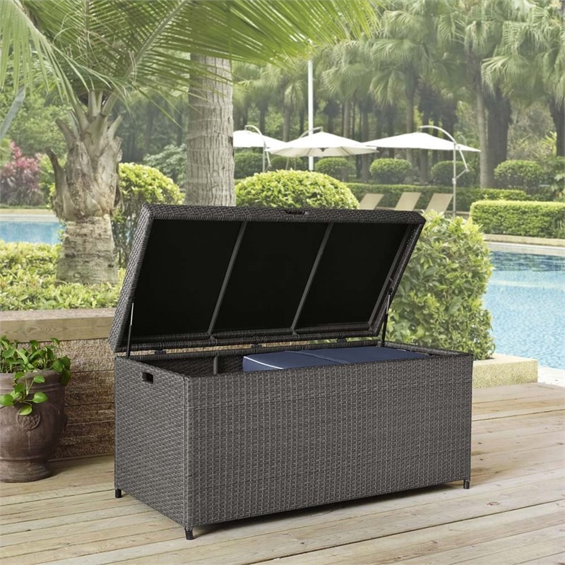 Home Square 2 Piece Wicker Patio Deck Box Set in Weathered Gray