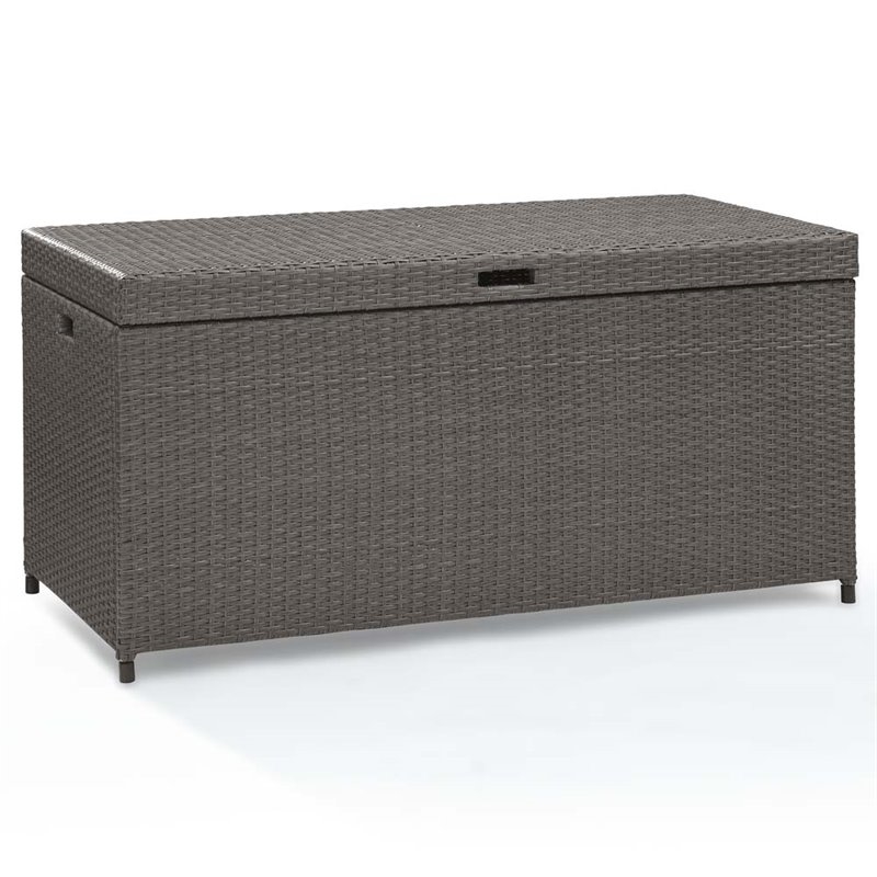 Home Square 2 Piece Wicker Patio Deck Box Set in Weathered Gray