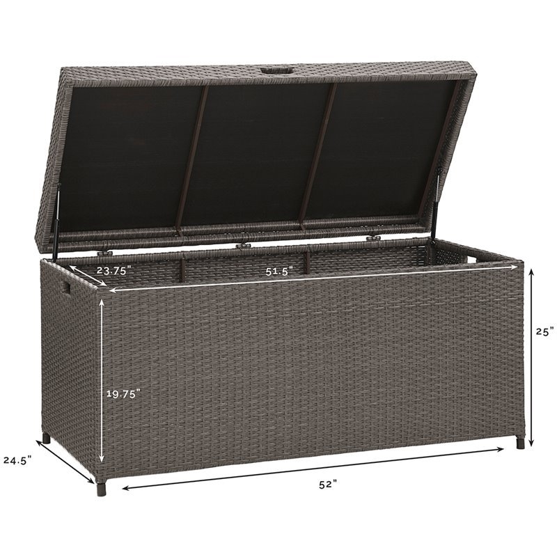 Home Square 2 Piece Wicker Patio Deck Box Set in Weathered Gray