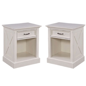 home square 2 piece lodge solid wood night stand set with drawer in white