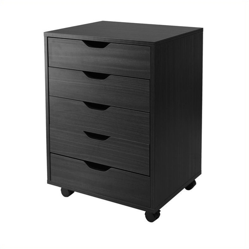 Home Square 2 Piece Mobile Wood Storage Cabinet Set with 5 Drawers in Black