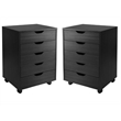 Home Square 2 Piece Mobile Wood Storage Cabinet Set with 5 Drawers in Black