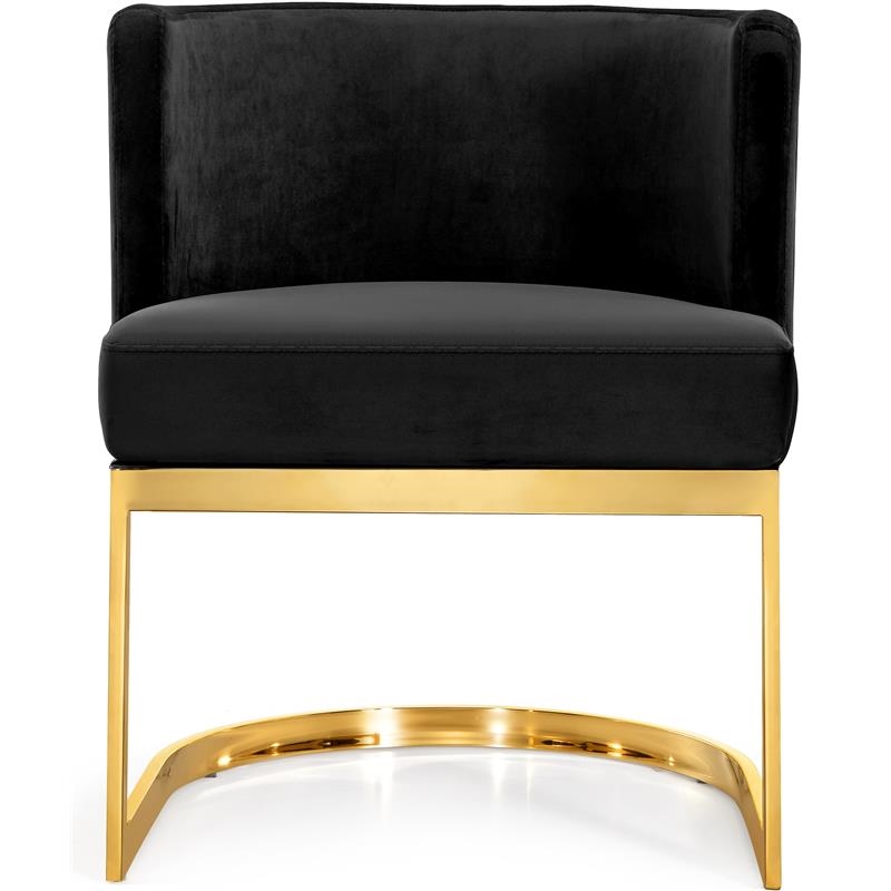 Home Square 2 Piece Velvet Dining Chair Set with Gold Metal Base in Black