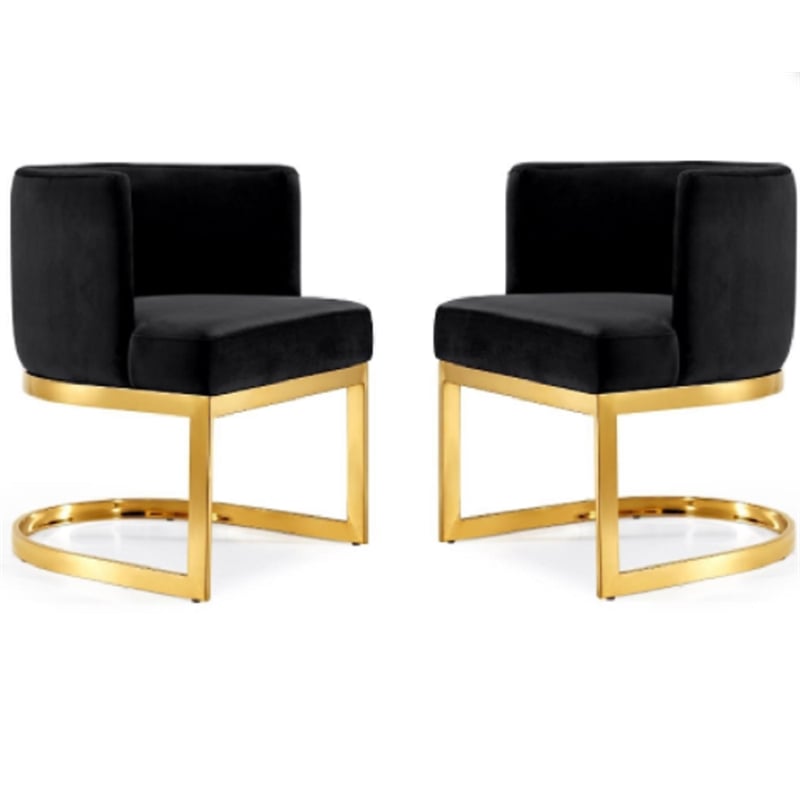 Home Square 2 Piece Velvet Dining Chair Set with Gold Metal Base in Black