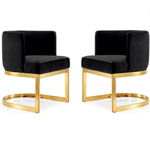Home Square 2 Piece Velvet Dining Chair Set with Gold Metal Base in Black