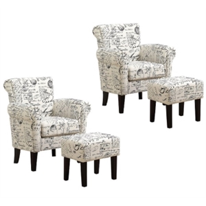 home square 2 piece script fabric accent chair set in off white and black