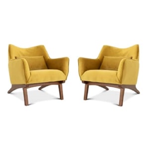 Home Square 2 Piece Mid Century Modern Velvet Accent Chair Set in Yellow