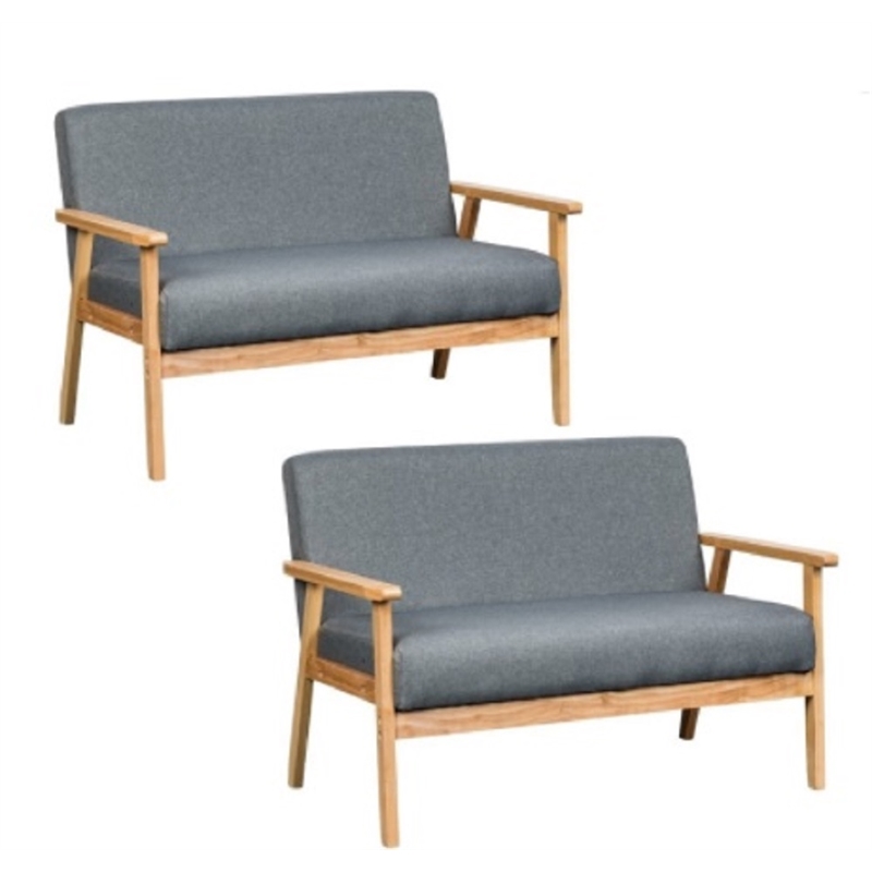 Home Square 2 Piece Linen Fabric Loveseat Set with Solid Wood Frame in Gray