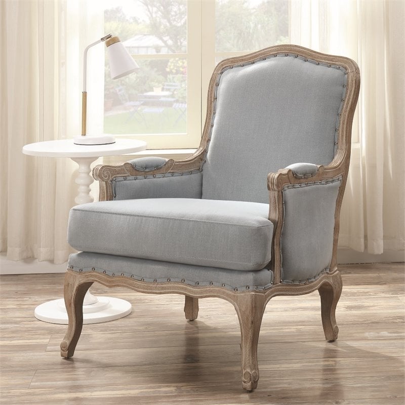 Home Square 2 Piece Regal Upholstered Fabric Accent Chair Set in Light Blue
