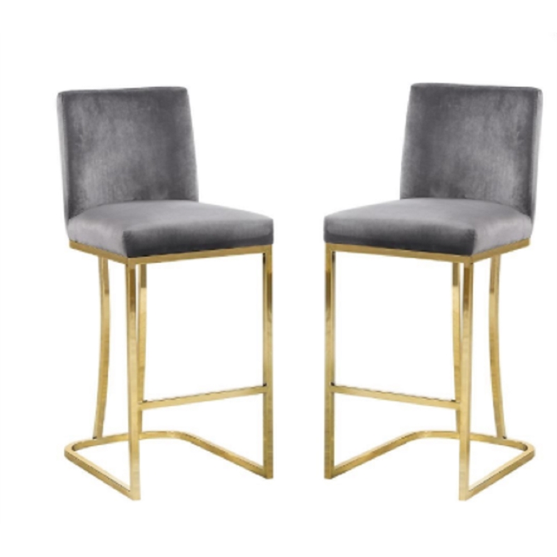 Home Square 2 Piece Upholstered Velvet Counter Stool Set in Gray