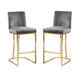 Home Square 2 Piece Upholstered Velvet Counter Stool Set in Gray
