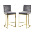 Home Square 2 Piece Upholstered Velvet Counter Stool Set in Gray