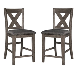 Home Square 2 Piece Polyester Upholstery Solid Wood Counter Stool Set in Gray