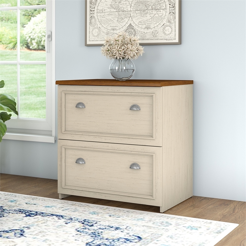 Home Square 2 Piece Wood Filing Cabinet Set with 2 Drawer in Antique White