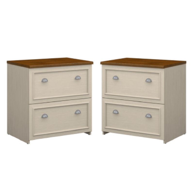 Home Square 2 Piece Wood Filing Cabinet Set with 2 Drawer in Antique White