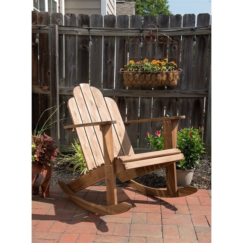 Home Square 2 Piece Wood Outdoor Rocker Chair Set in Acorn Brown