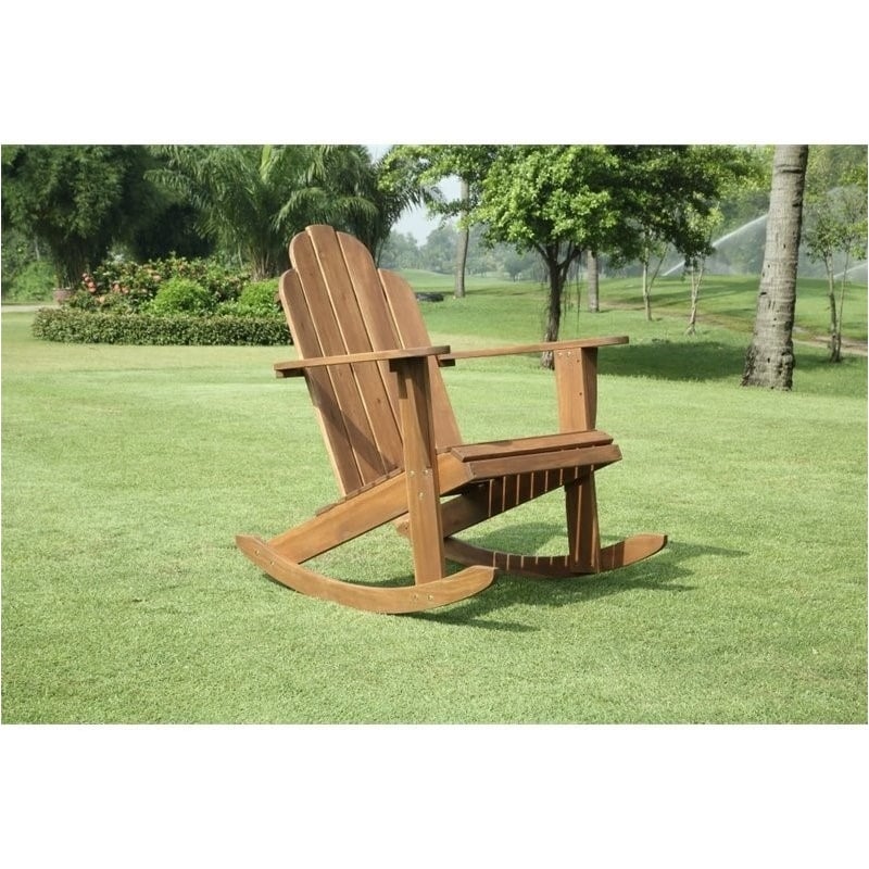 Home Square 2 Piece Wood Outdoor Rocker Chair Set in Acorn Brown