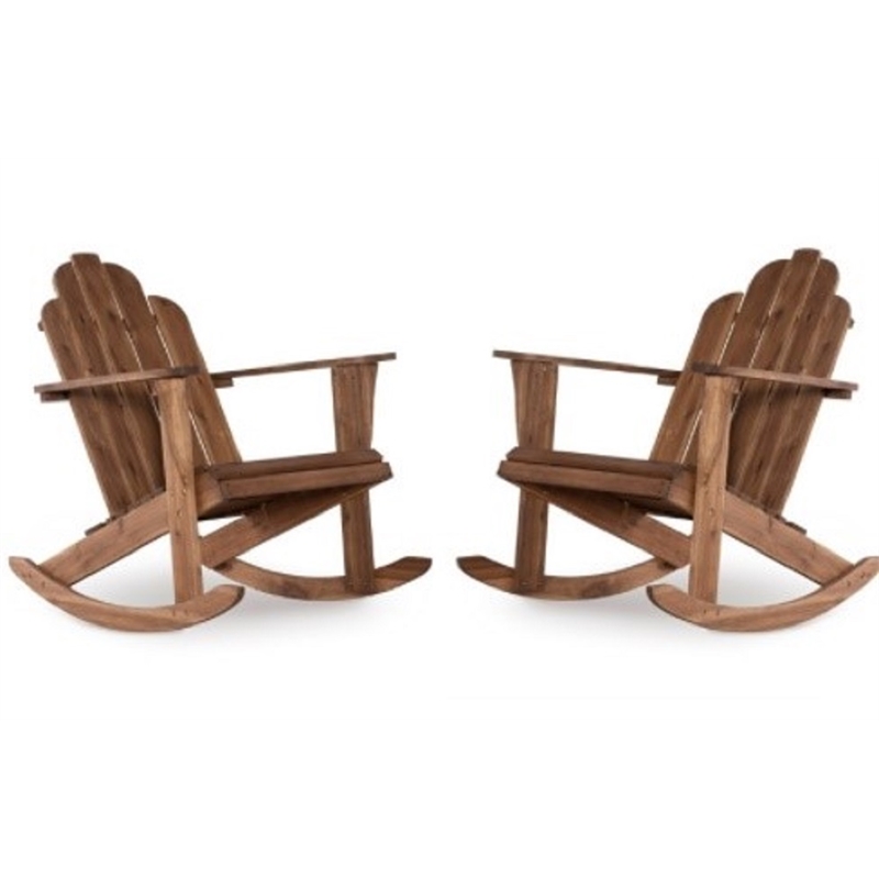 Home Square 2 Piece Wood Outdoor Rocker Chair Set in Acorn Brown