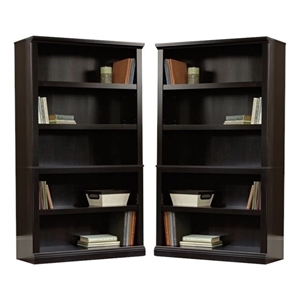 Home Square 2 Piece Engineered Wood 5-Shelves Bookcase Set in Estate Black