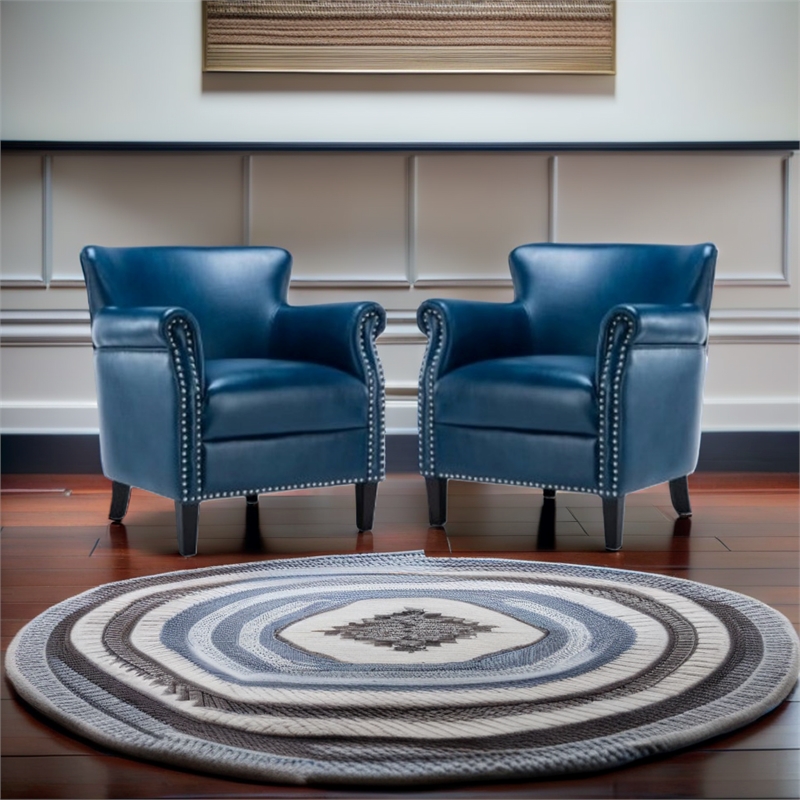 Home Square 2 Piece Faux Leather Club Accent Chair Set in Navy Blue
