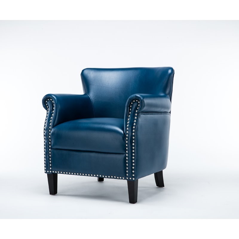 Home Square 2 Piece Faux Leather Club Accent Chair Set in Navy Blue