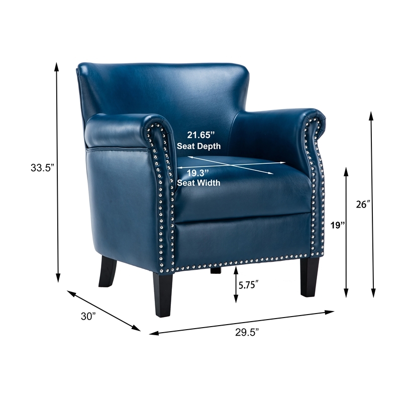Home Square 2 Piece Faux Leather Club Accent Chair Set in Navy Blue