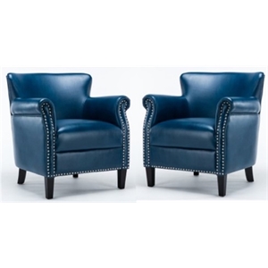 home square 2 piece faux leather club accent chair set in navy blue