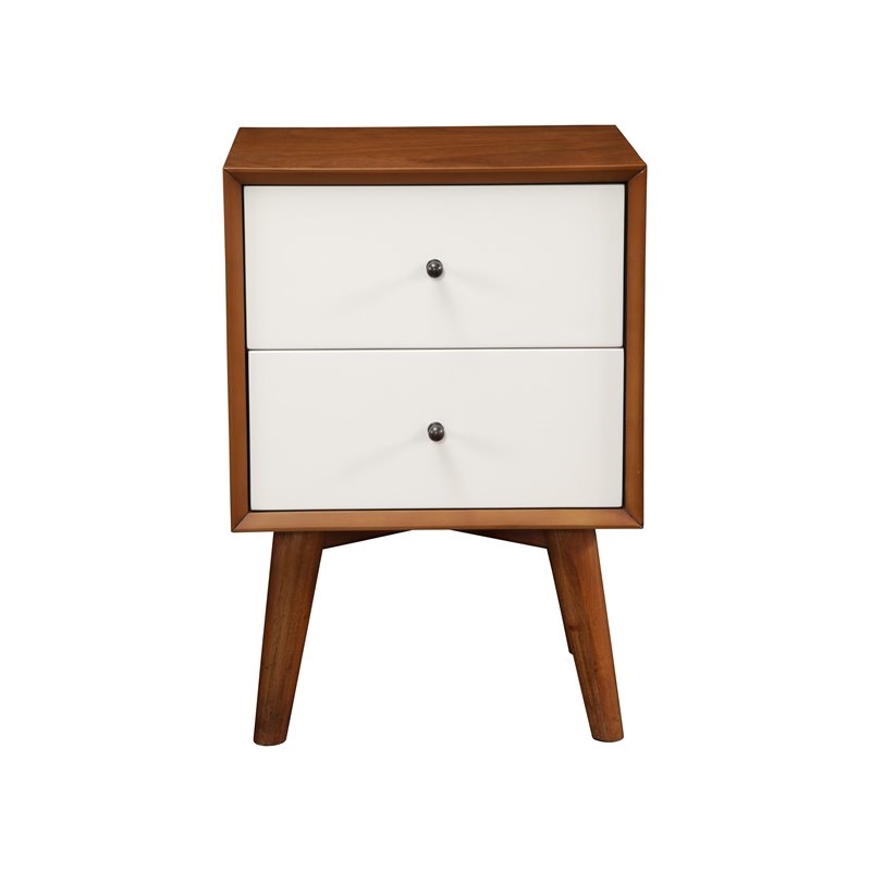 Home Square 2 Piece Wood Nightstand Set with 2 Drawer in Acorn-White