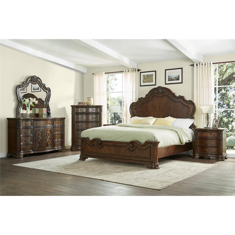 Home Square 2 Piece Solid Wood Nightstand Set with 3 Drawer in Brown Cherry